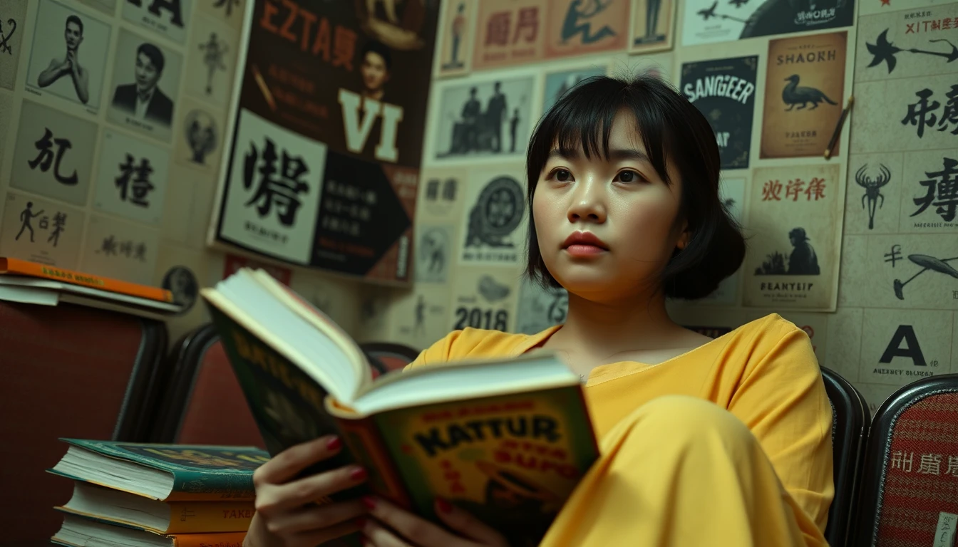 Joven mujer en una oscura biblioteca surrealista a la luz de la luna