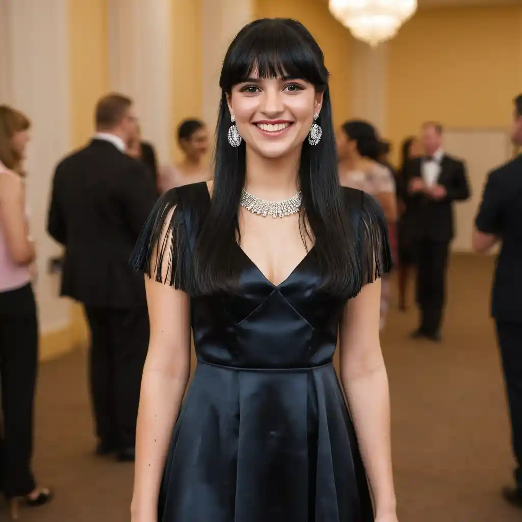 Jeune femme en robe satinée lors d’une réception formelle