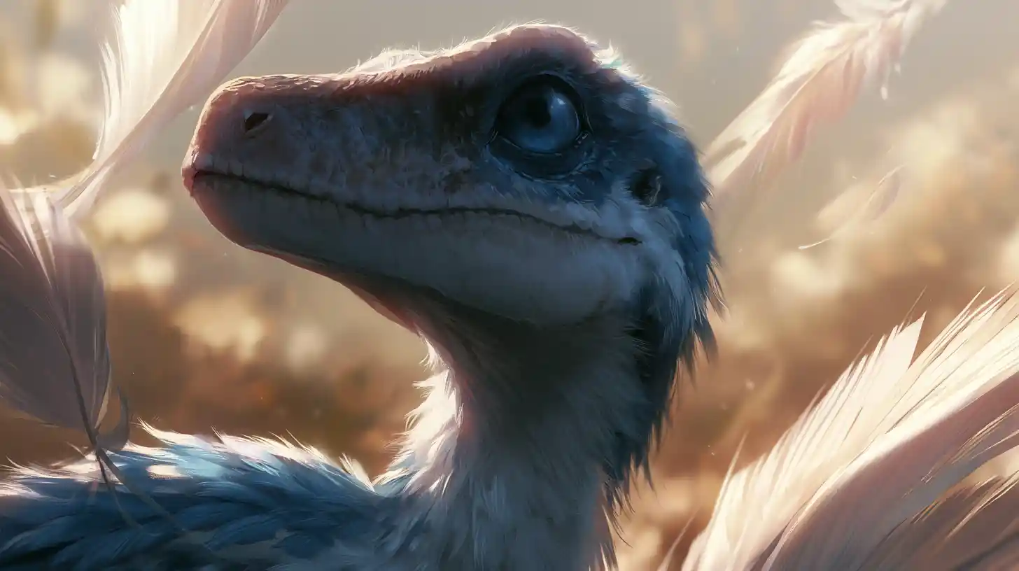 Feathered velociraptor in soft anime illustration portrait