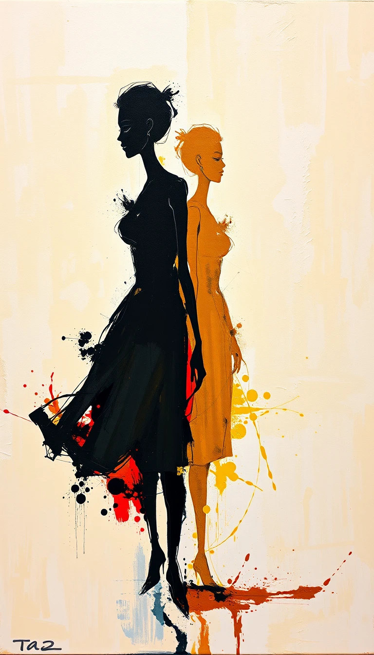 Abstract devotional painting with two semi figurative human profiles