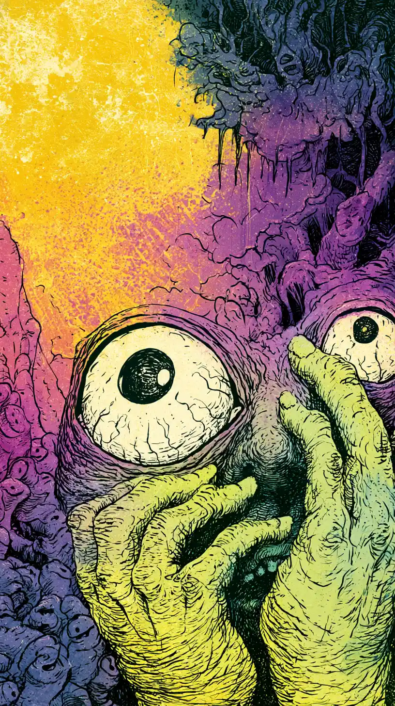Playful funk inspired scene of chaotic vivid emotion