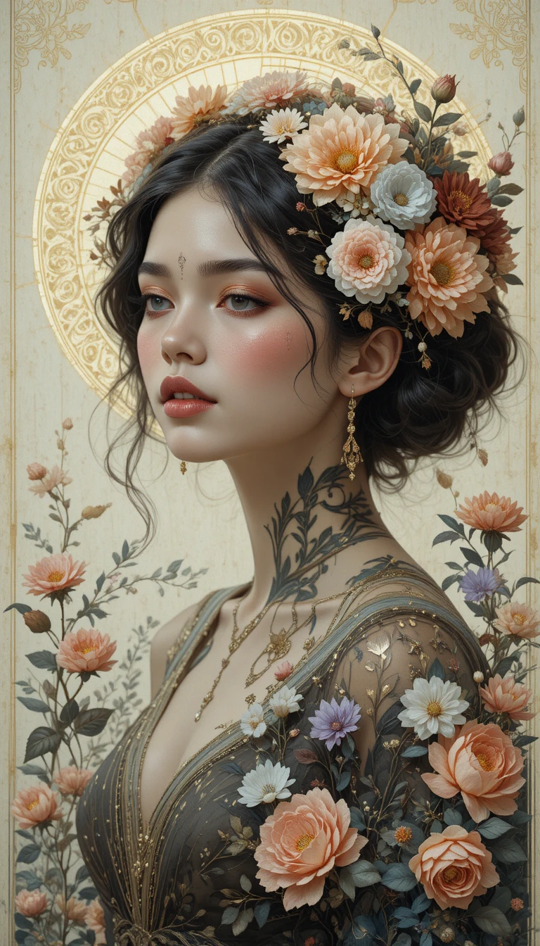 Ritratto surreale e luminoso di una donna bellissima in stile fantasy