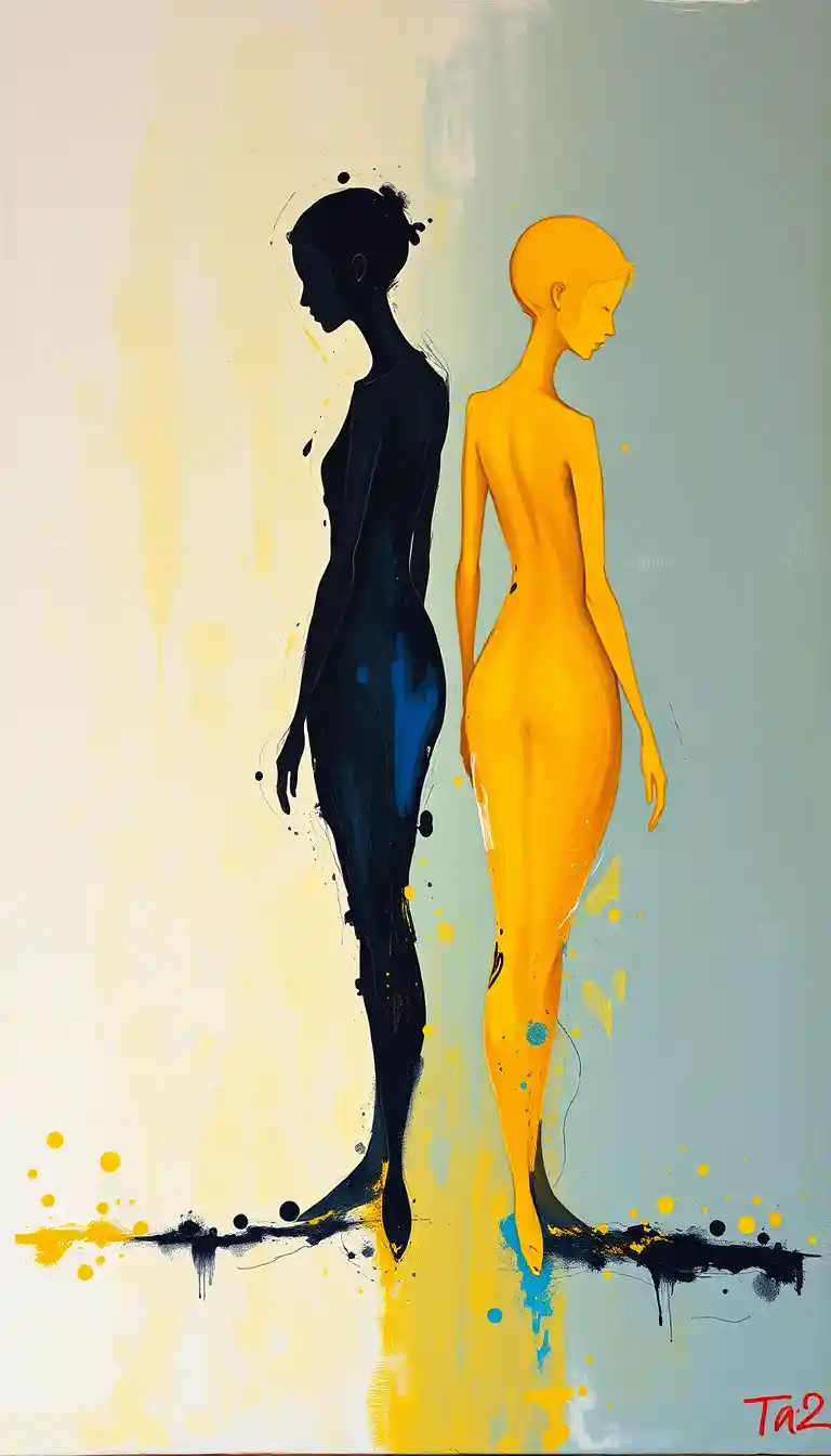 Abstract devotional painting with fragmented human figures
