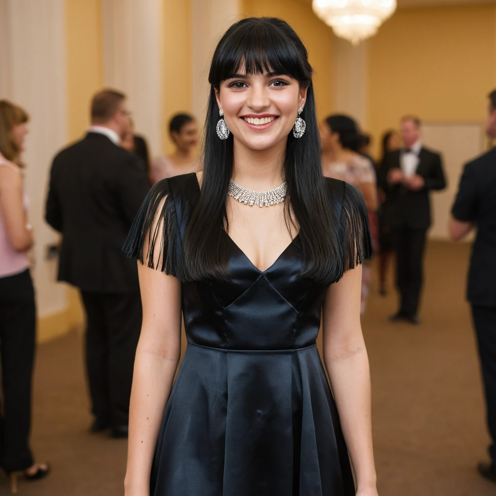 Joven con vestido de satén en un evento formal