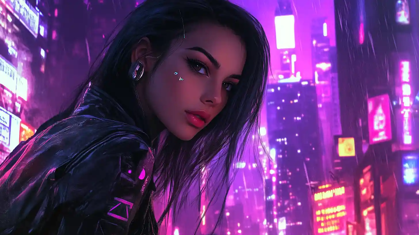 Beautiful woman in a cyberpunk city love song cover