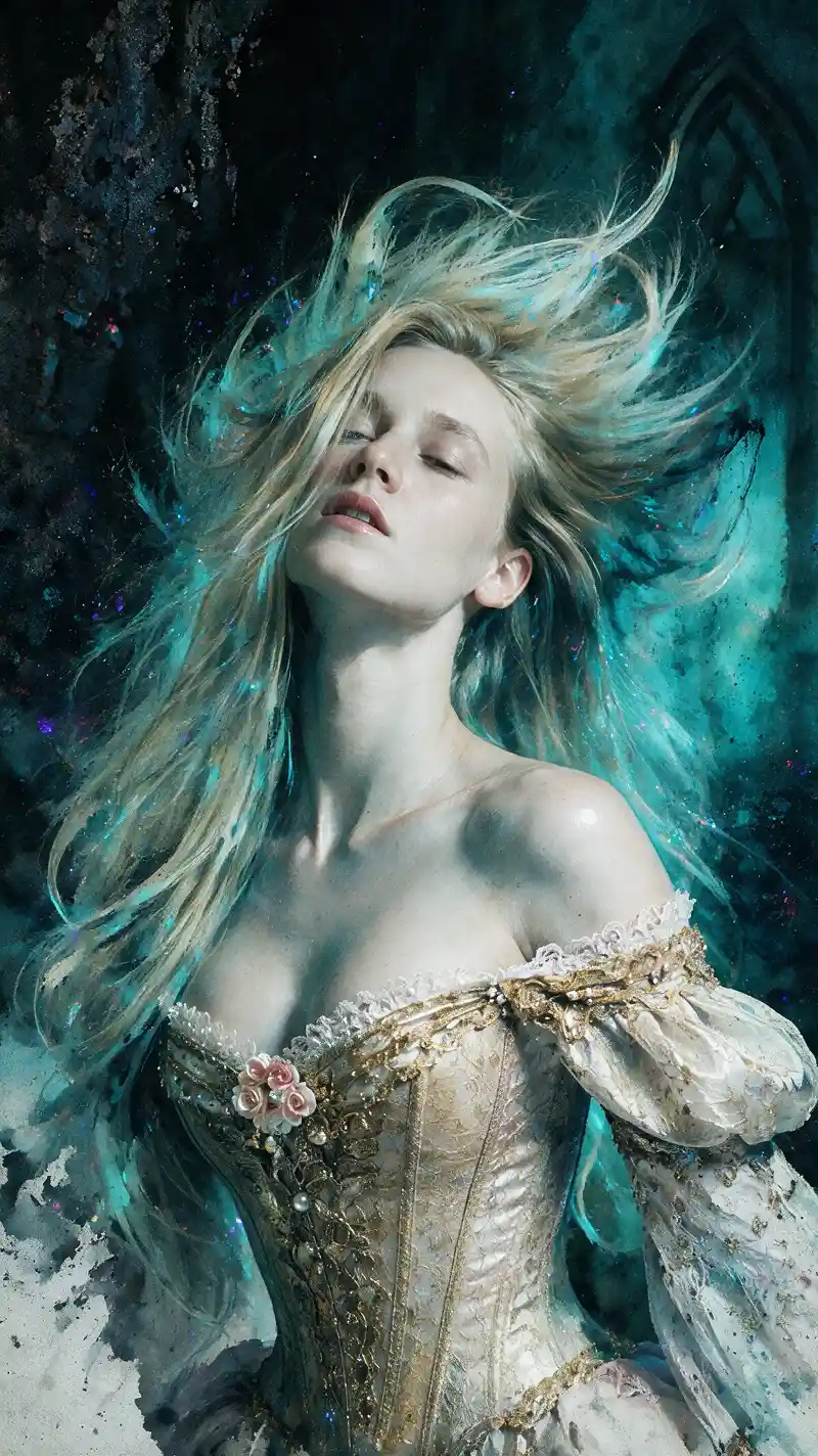 Encre qui se diffuse et se dissout dans une brume bleue abstraite et lumineuse