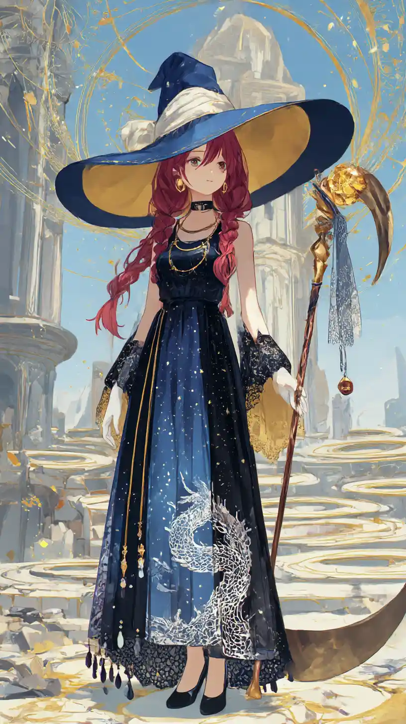 Red haired witch girl holding a celestial staff