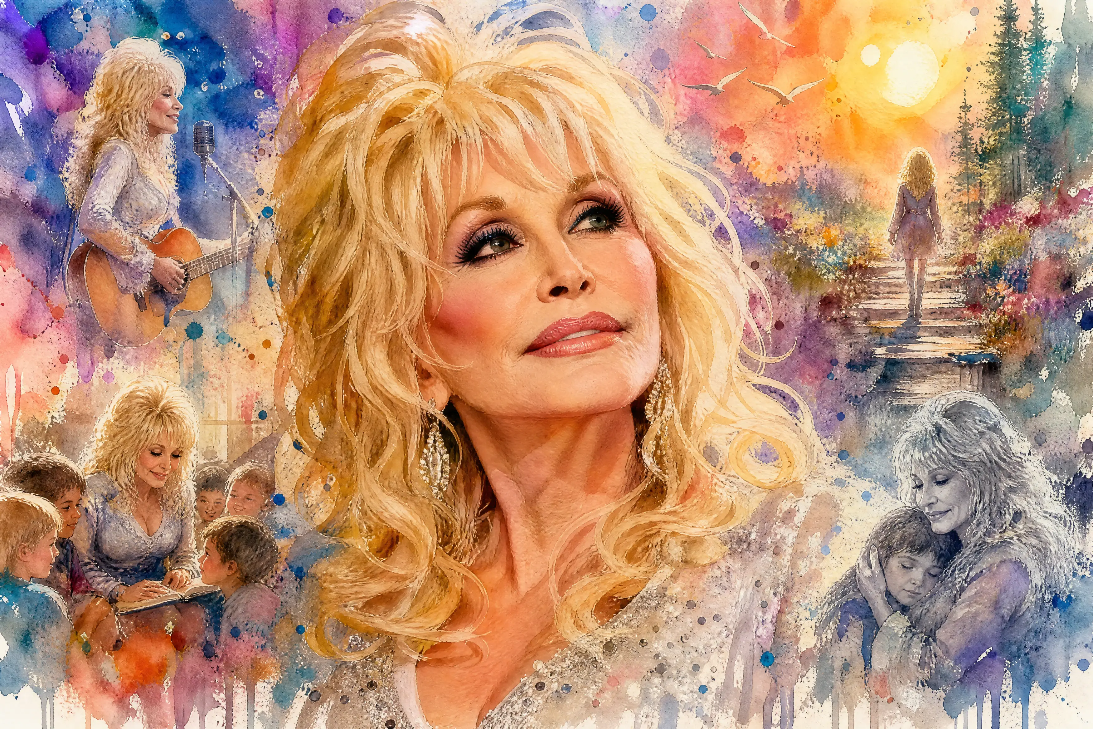 Ritratto tributo ad acquerello colorato di una donna triste