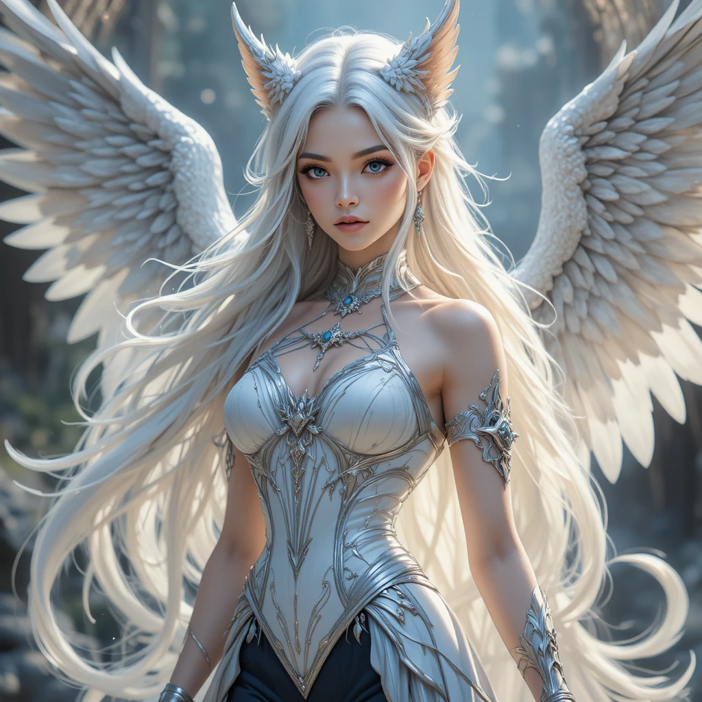 Elegante diosa lobo con atuendo de fantasía anime