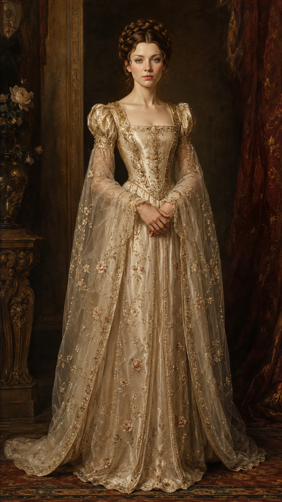 Retrato de cuerpo entero de una joven noble al estilo renacentista