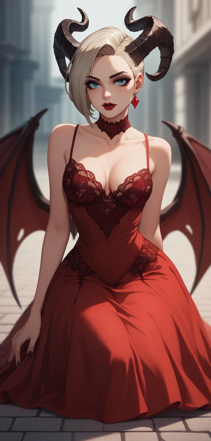 Princesa gótica con alas de murciélago en vestido de encaje rojo de Lego