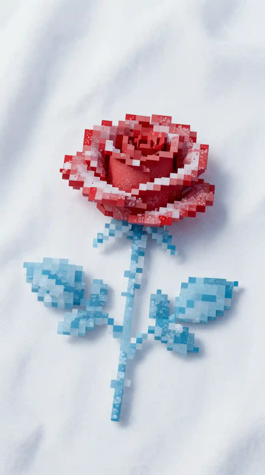 Zarte rote Pixelkunst-Rose auf weichem weißem Hintergrund