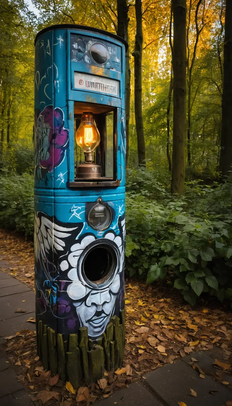 Farol rústico y frascos de vidrio sobre un tocón de árbol desgastado