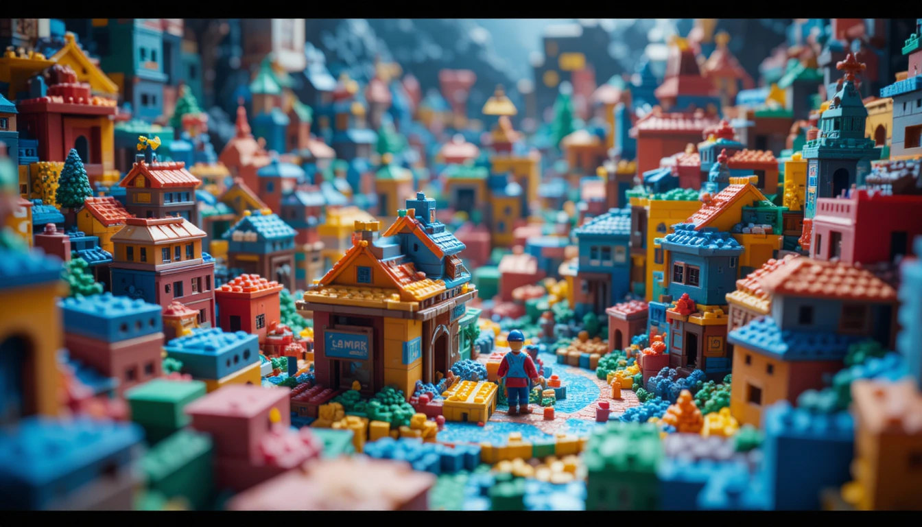 Mundo em miniatura de blocos de brinquedo em detalhe cinematográfico de close