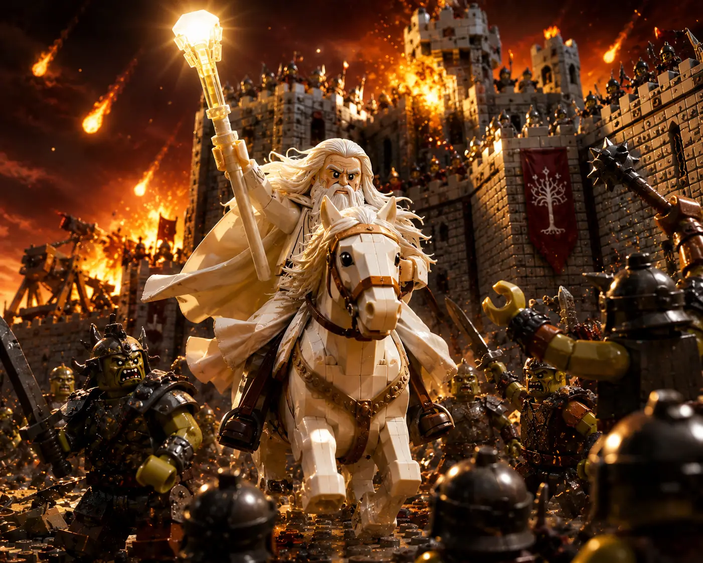 Escena épica transformada en obra de arte de ladrillos LEGO brillantes