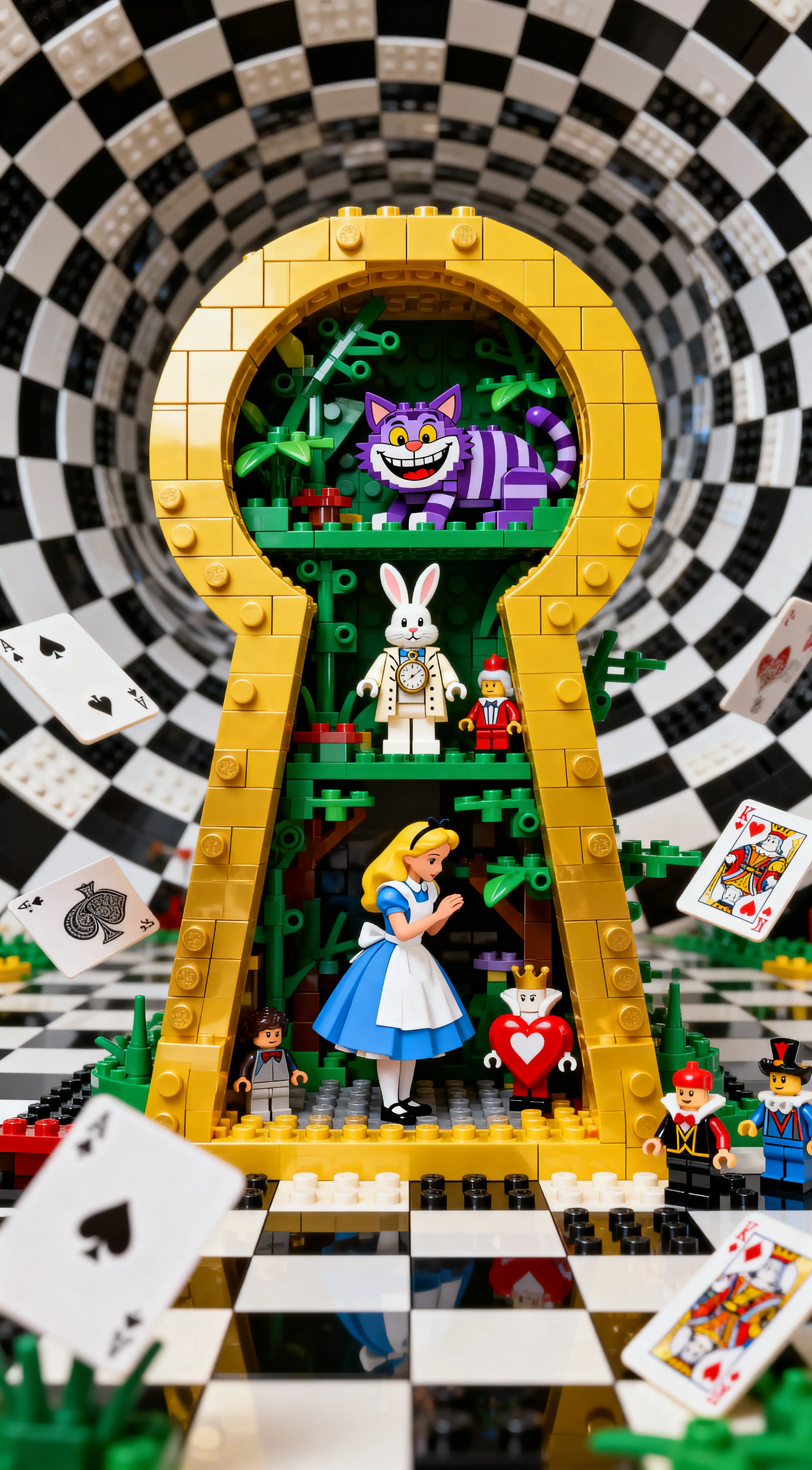 Maravilloso mundo de Lego en un marco dorado con forma de cerradura