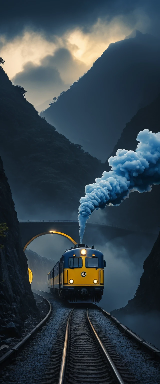 Chica levantando la mano frente a un tren nocturno brillante