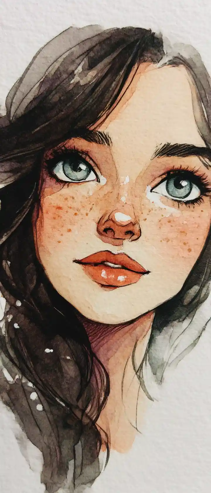Retrato en acuarela tipo dibujo animado de la cara de una chica joven