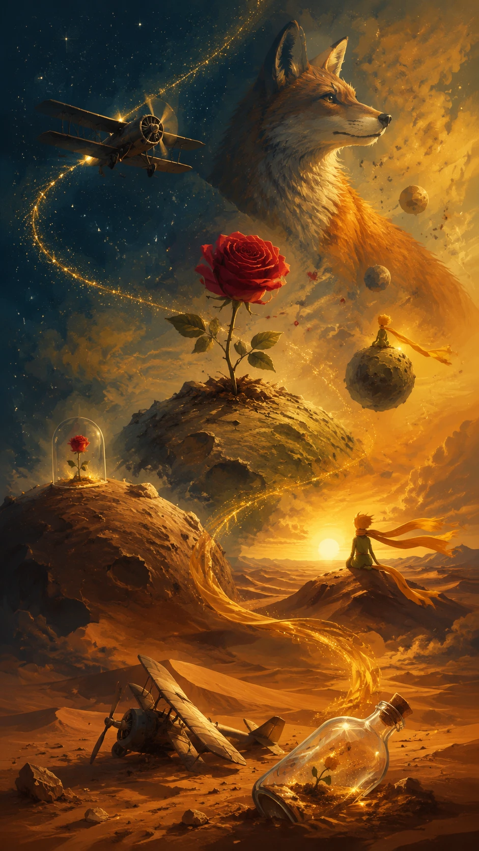 Épica ilustración digital de un paisaje de fantasía surrealista y simbólico