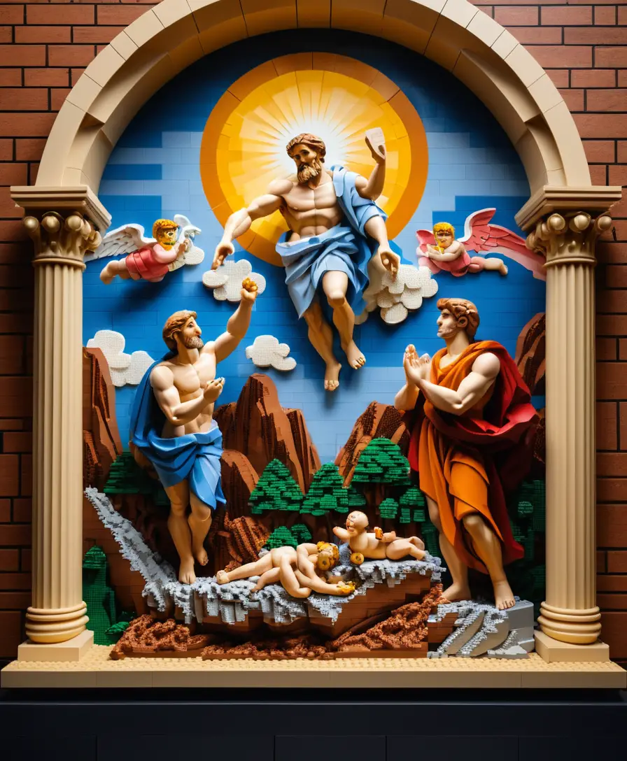 Ricreazione Lego dell’iconica scena della creazione con mani divine