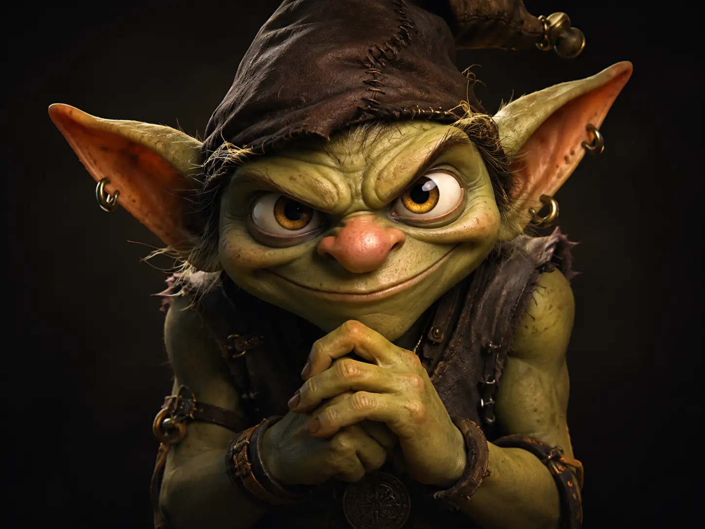 Personaje Goblin Travieso en Dramático Primer Plano 3D