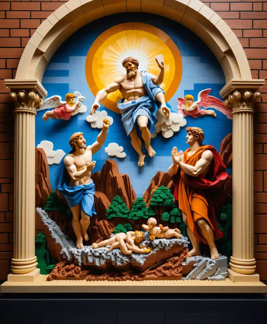 Ricreazione Lego dell’iconica scena della creazione con mani divine