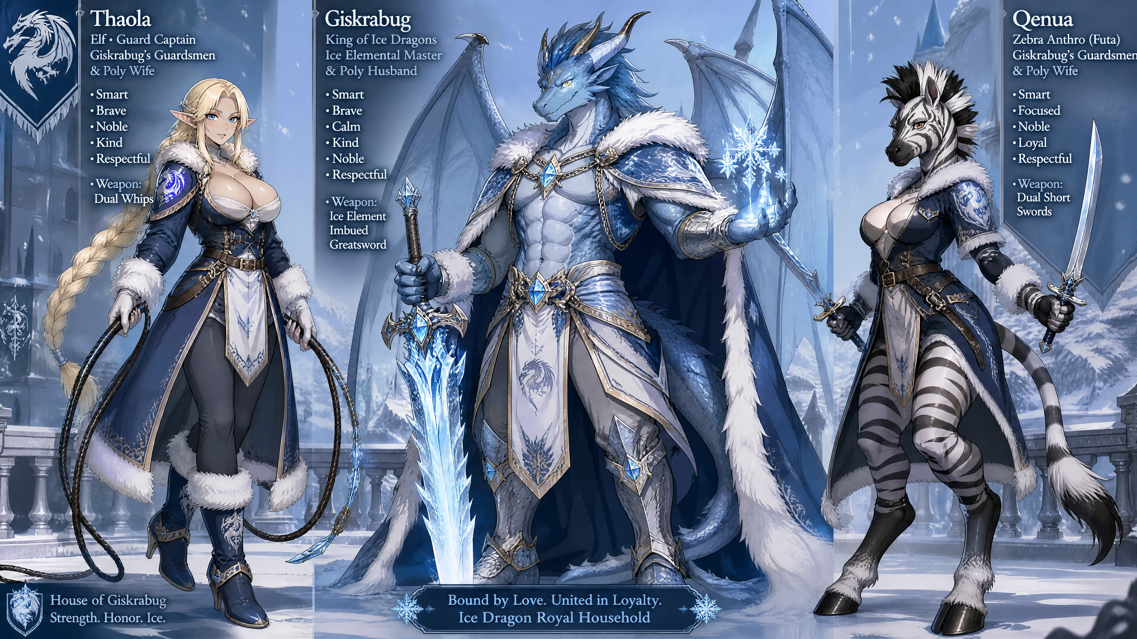 Winged ice dragon king with royal armor and greatsword