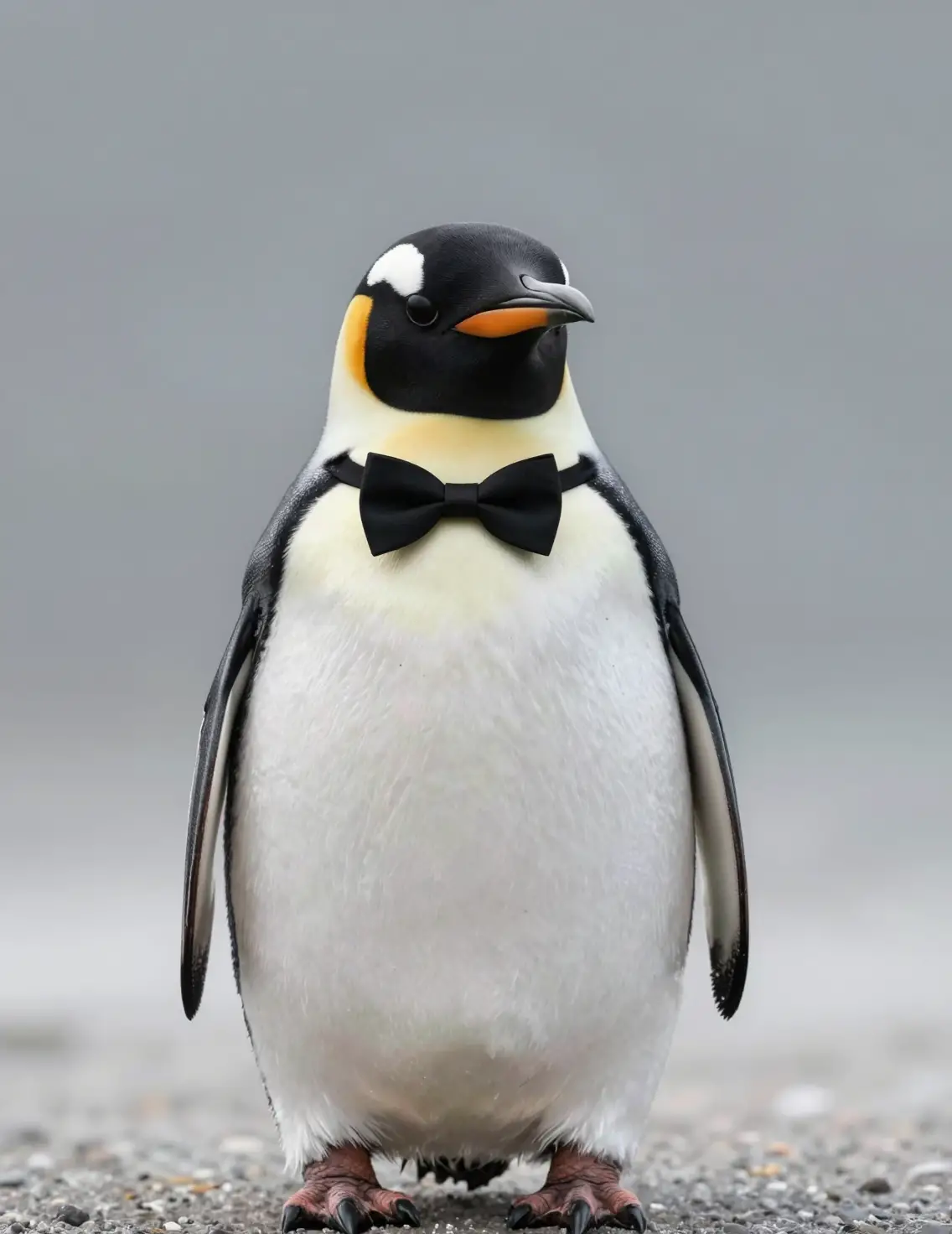 Pingüino elegante con pajarita en retrato de estilo cinematográfico