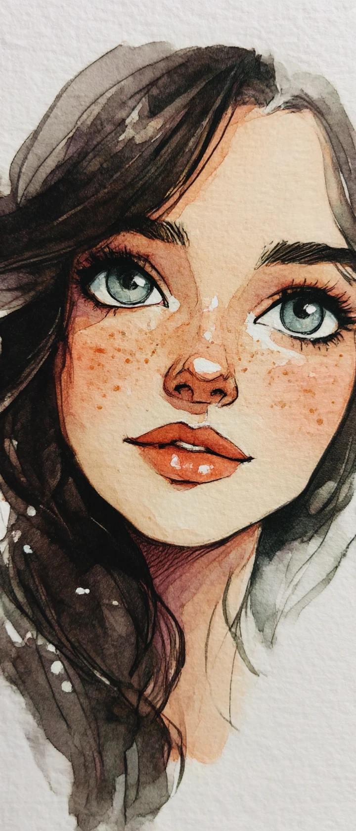 Retrato en acuarela tipo dibujo animado de la cara de una chica joven