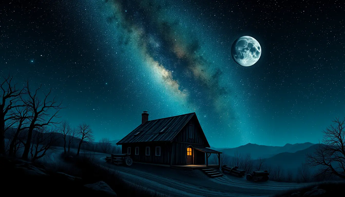 Paisaje nocturno pop surrealista y bizarro con misterio de comedia negra