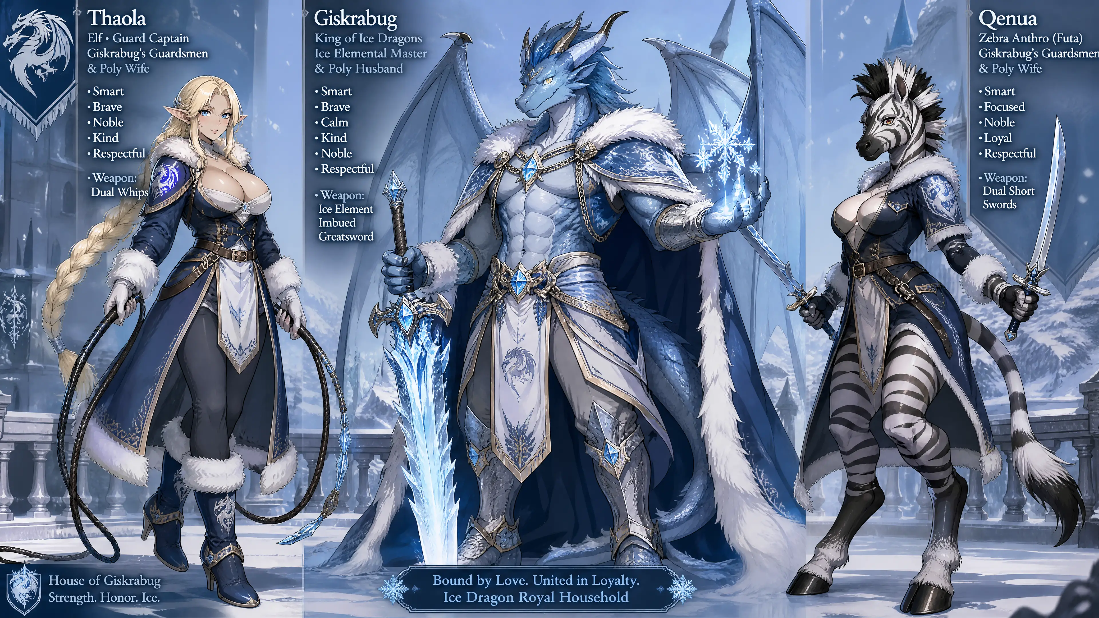 Rey dragón de hielo alado con armadura real y gran espada