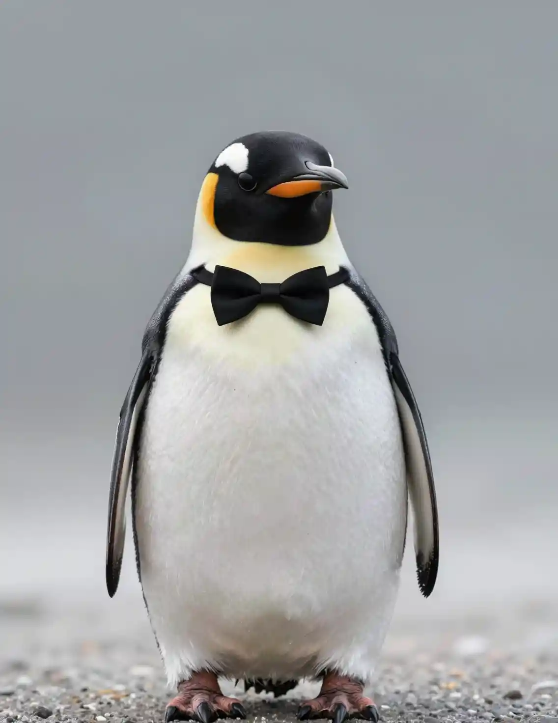 Elegante pinguino con papillon in ritratto dallo stile cinematografico