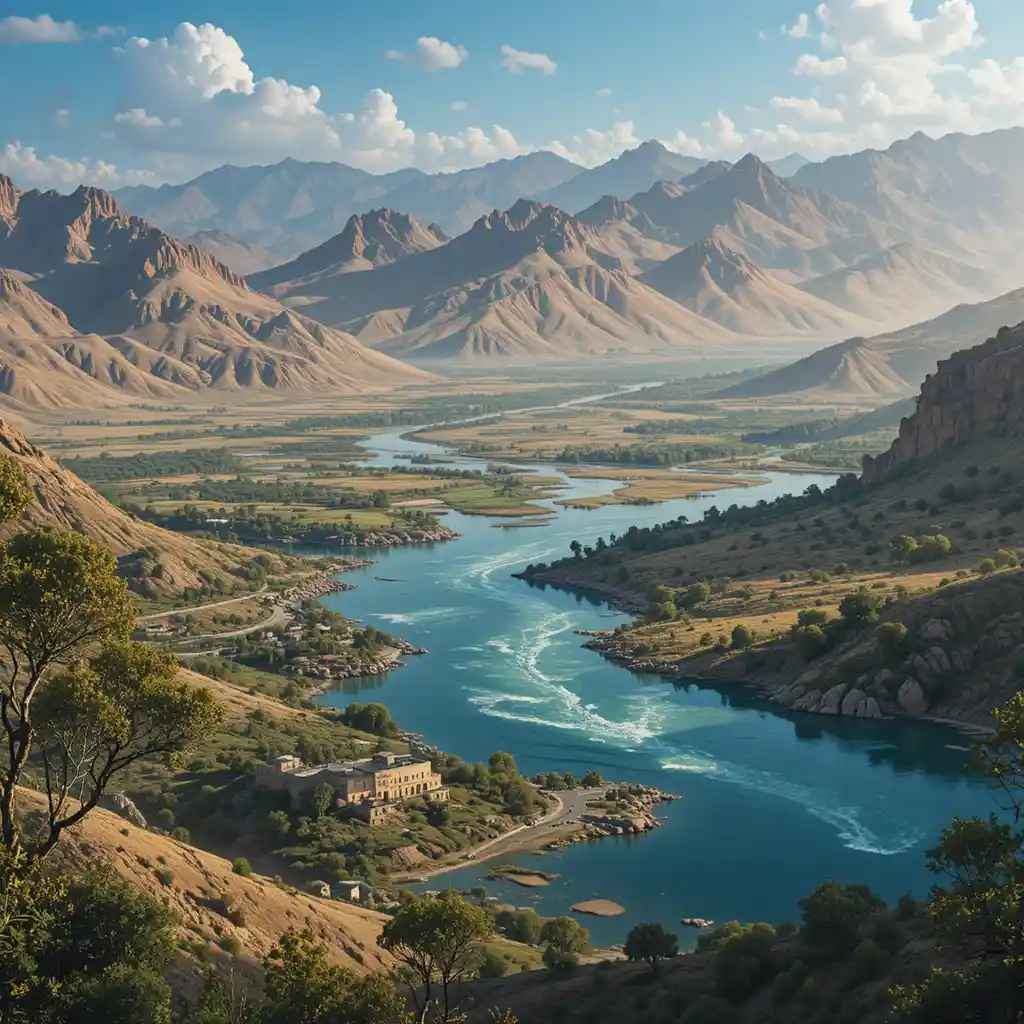 Diagram of the Tigris and Nile rivers with connected lakes