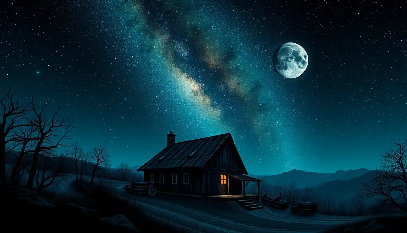 Paisaje nocturno pop surrealista y bizarro con misterio de comedia negra