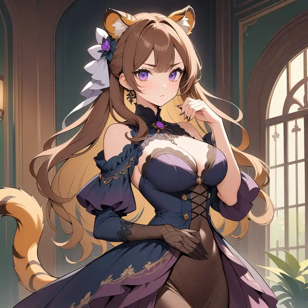 Elegant tiger eared lady in neo victorian lace attire