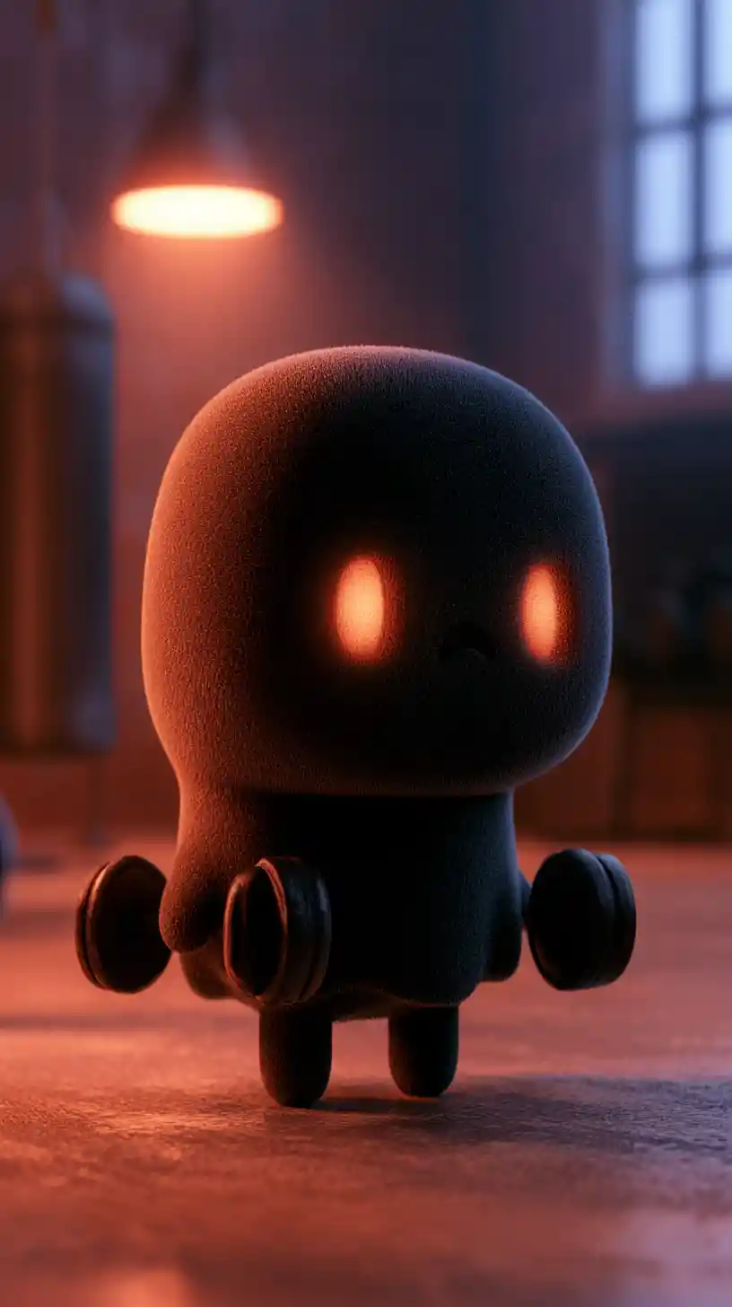Cute black mini ghost working out inside a gym