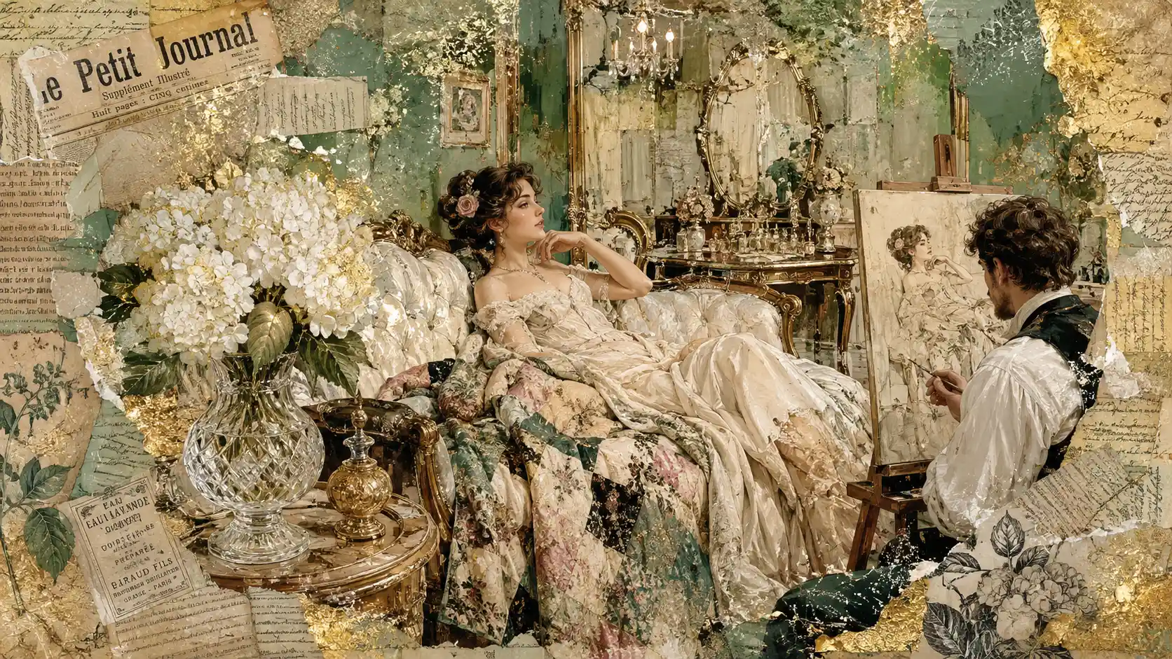 Victorian dressing room with reclining lady and painter