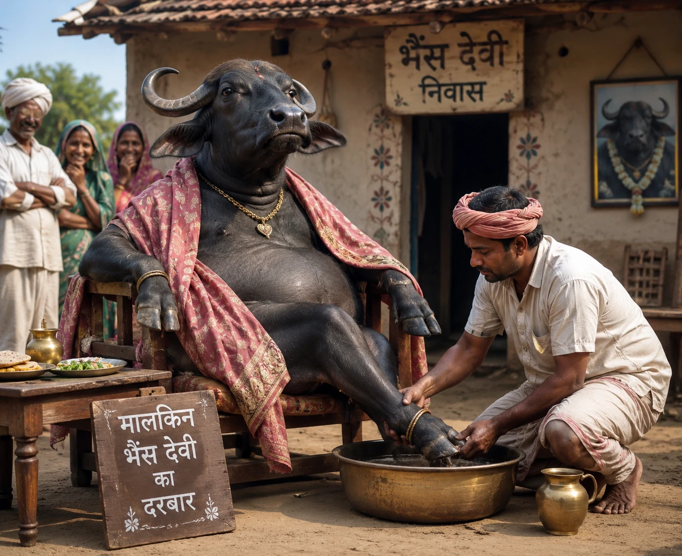 Buffalo As Master In A Surreal Reversed Village World