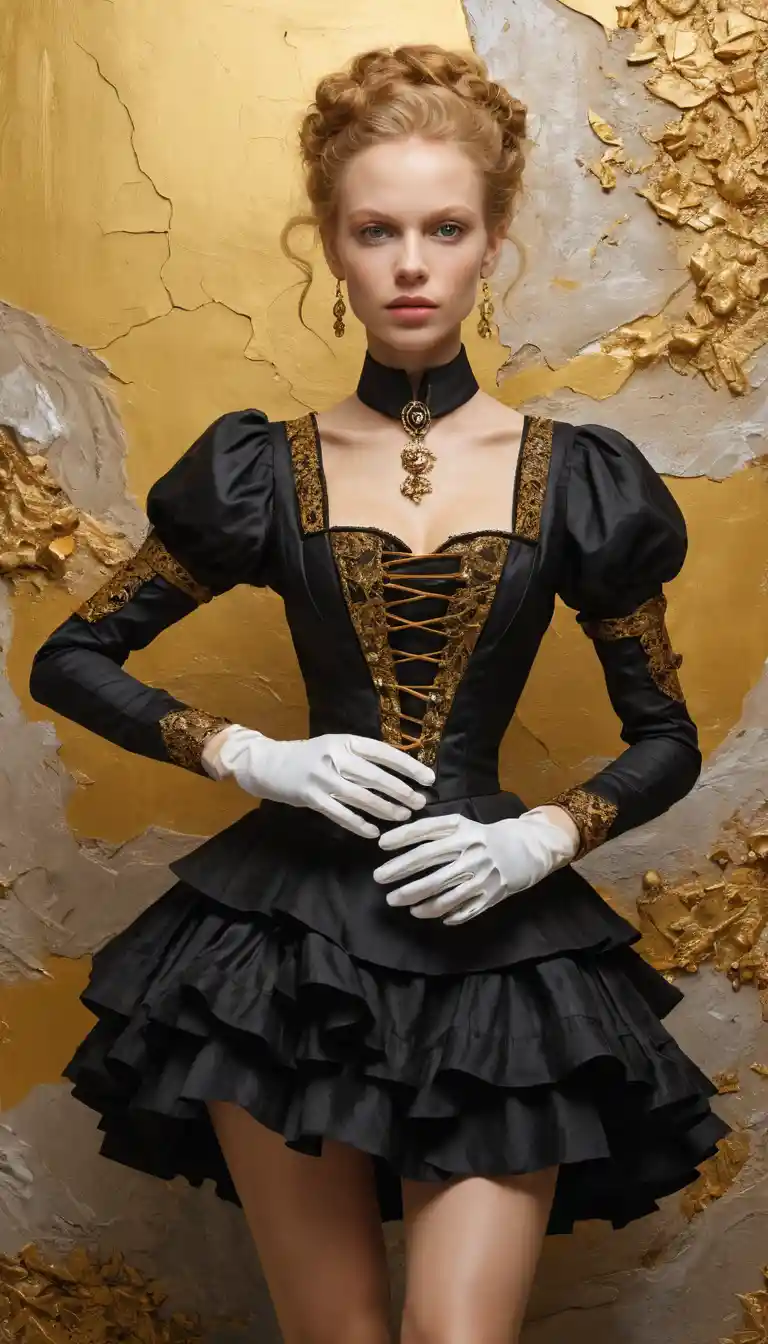Dipinto a impasto di una donna concentrata in un laboratorio steampunk