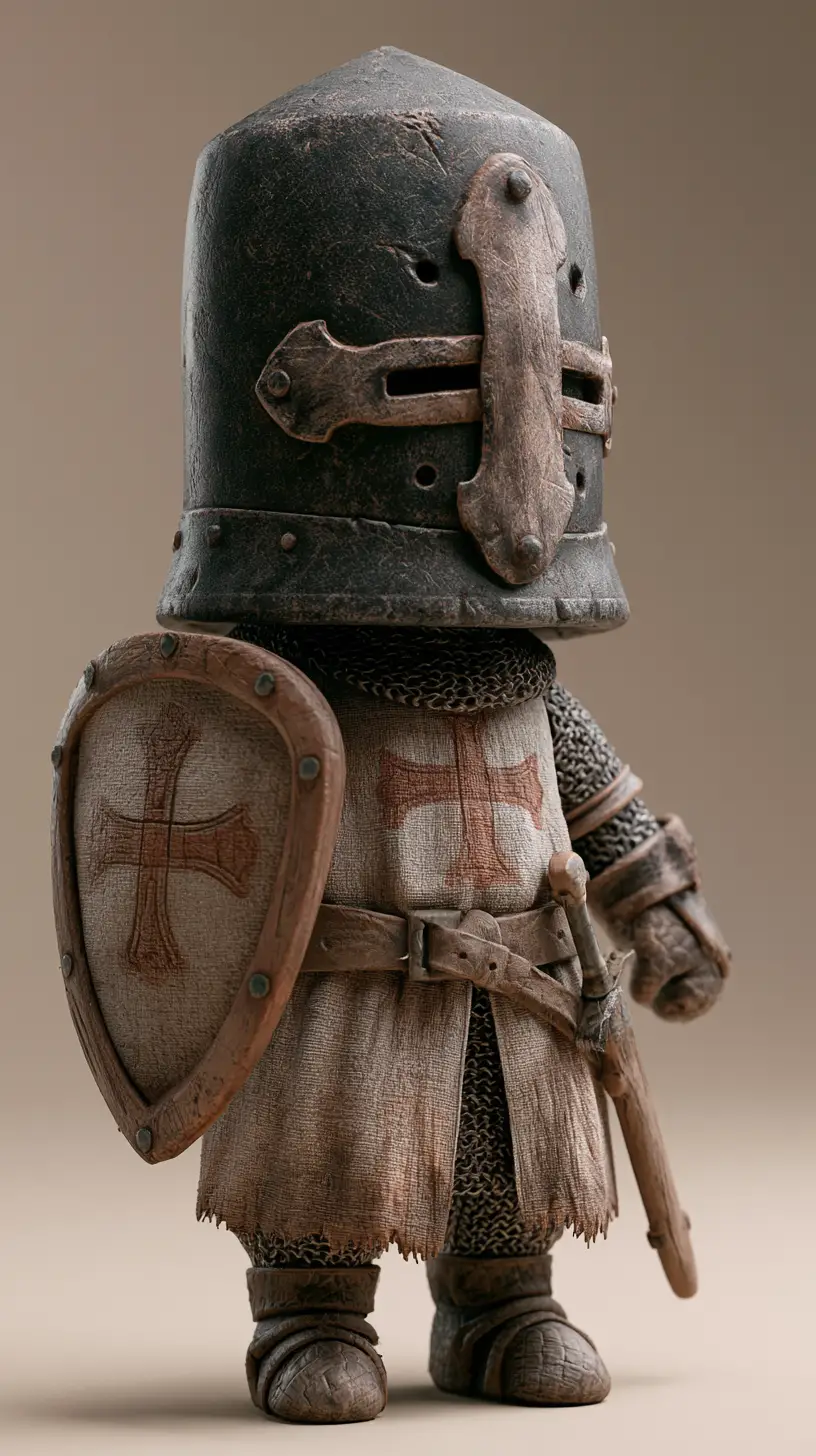 Cute medieval mini warrior in crusader style armor