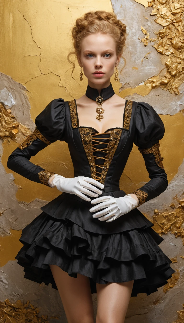 Dipinto a impasto di una donna concentrata in un laboratorio steampunk