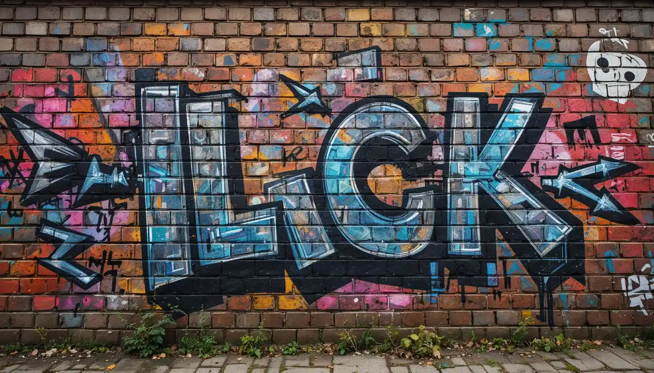 Brick wall street art on an urban city wall