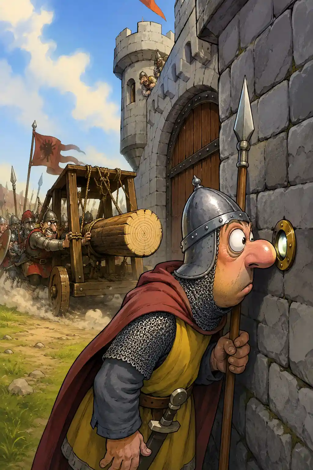 Castillo cómico y humorístico bajo asedio al estilo clásico europeo
