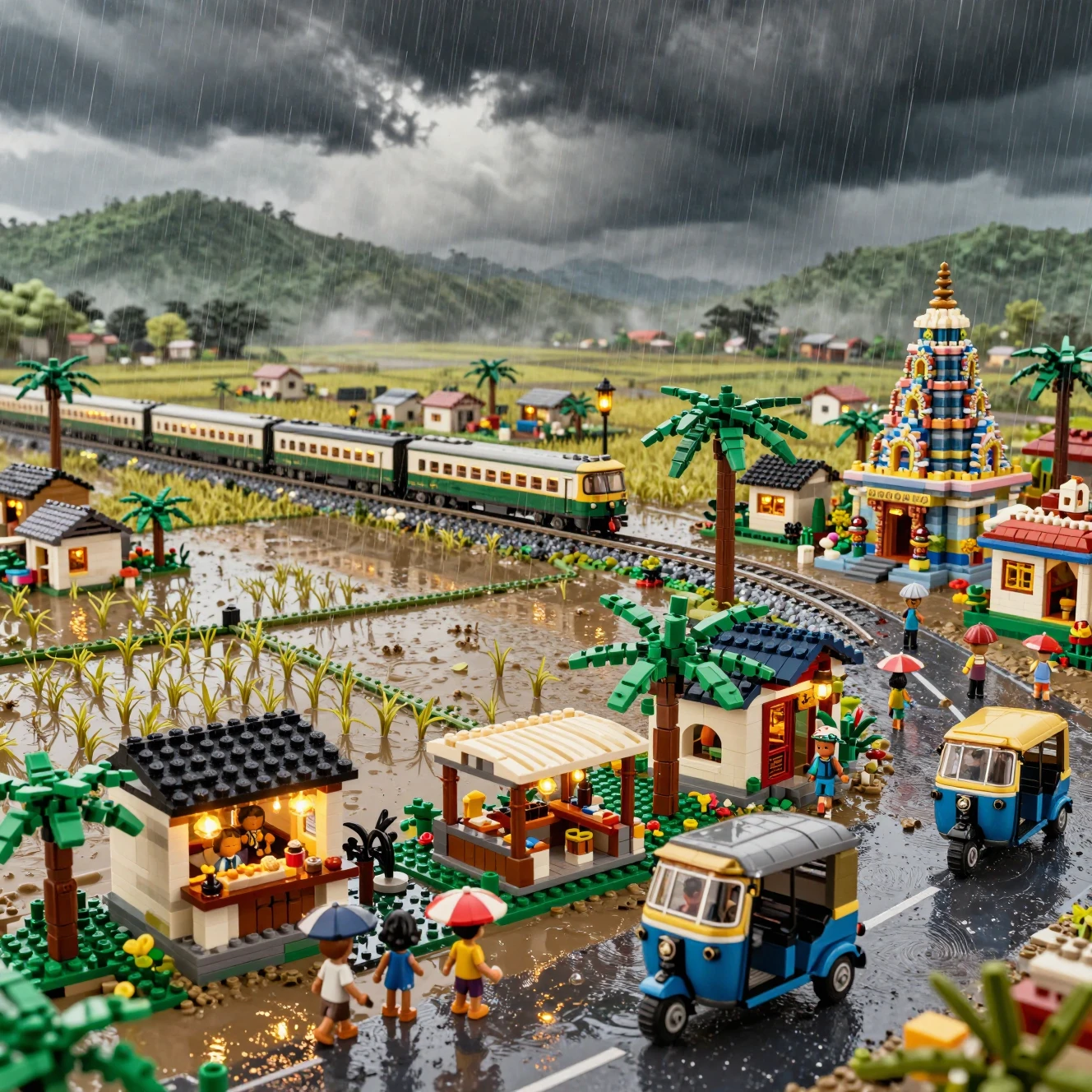Miniature Brick Indian Village In A Dramatic Monsoon Storm
