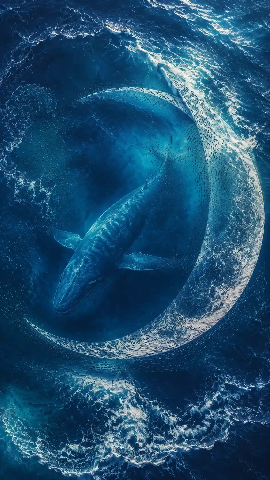 Aerial ocean view where waves reveal a hidden whale