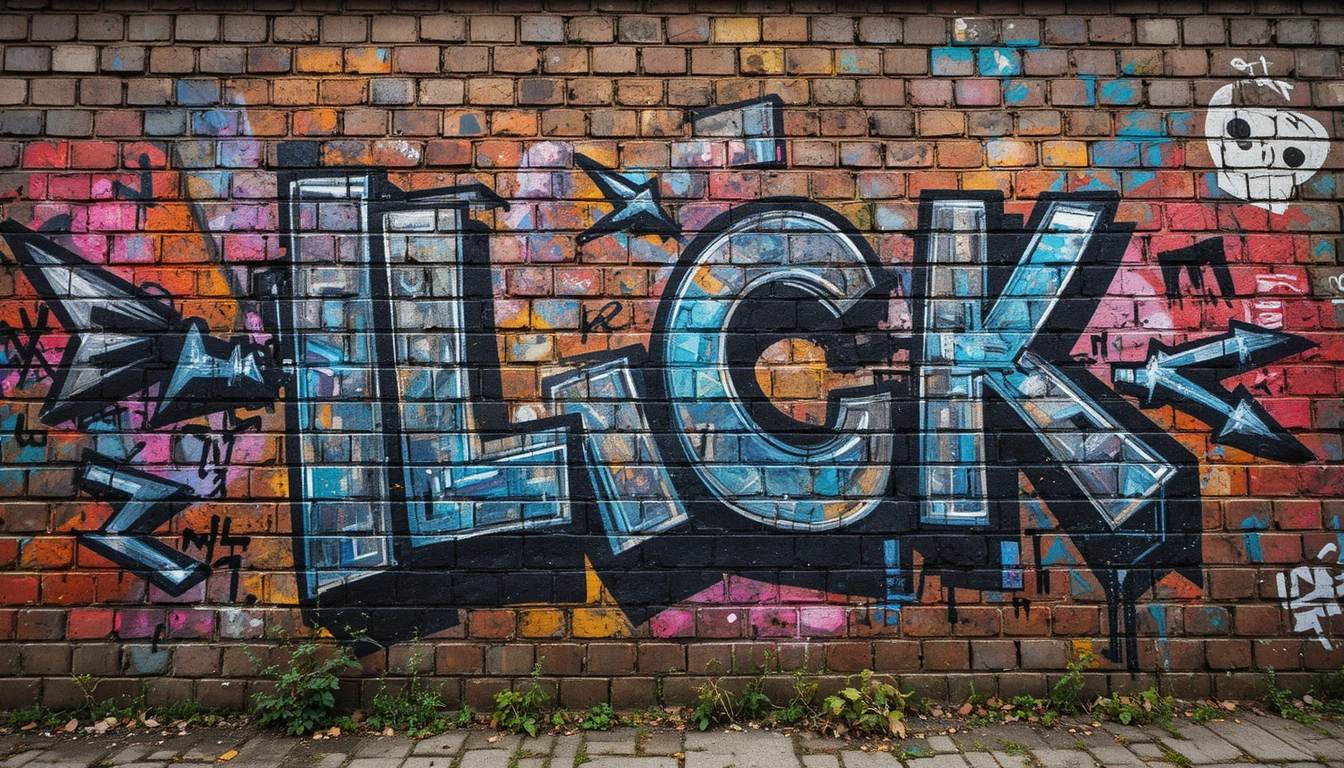 Street art su un muro di mattoni in città
