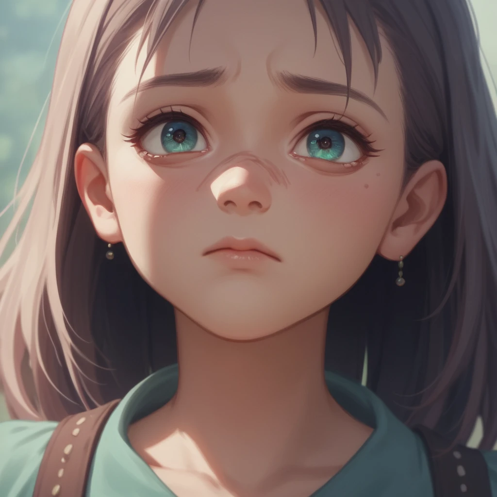 Crying young woman in detailed anime portrait