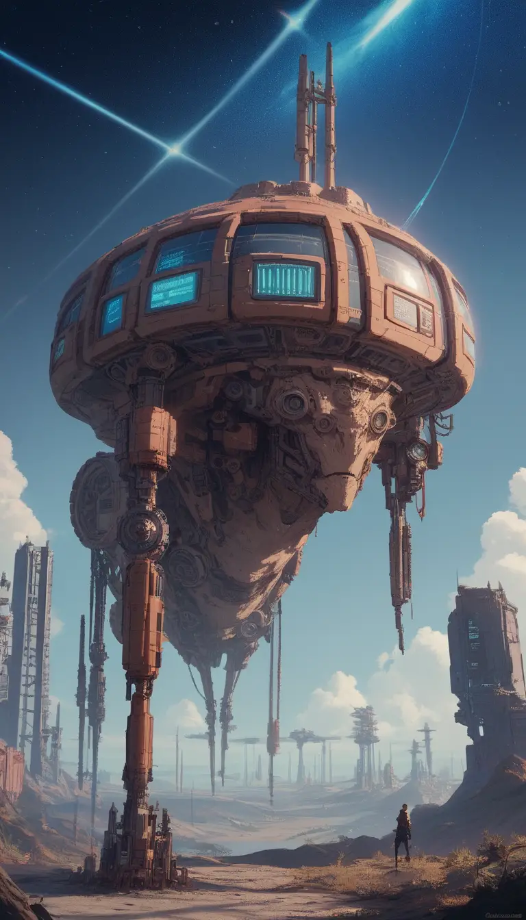 Massive sagging buildings in a steampunk cyberpunk city