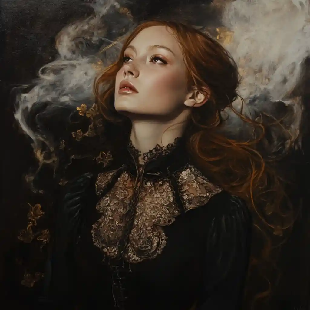 Baroque fantasy vixen in candlelit gothic atmosphere