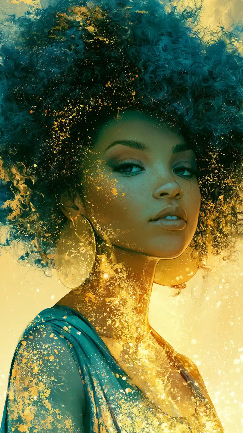 Brown skinned woman shining with natural textured hair